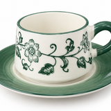 Floral Ceramic Cup and Saucer Set Green & White - 300ml