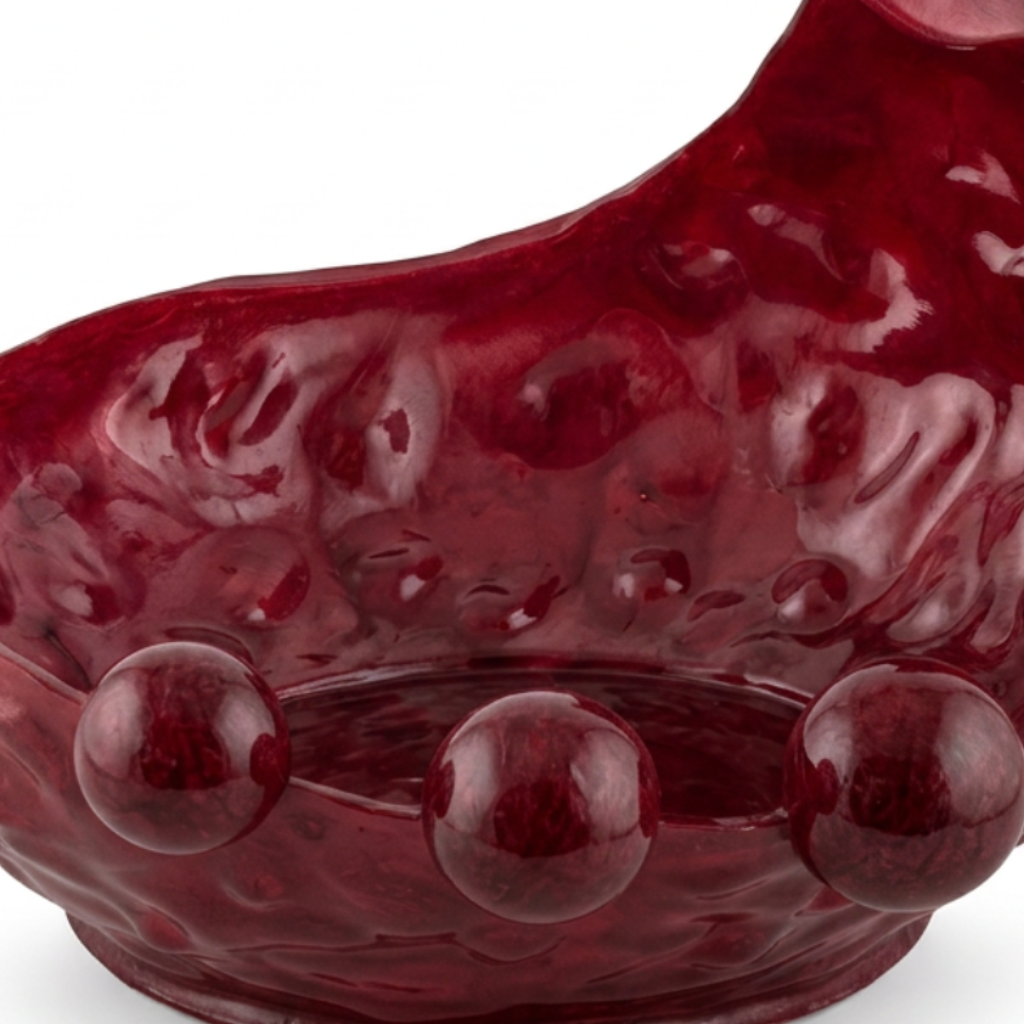 وعاء زينة من الراتنج على شكل بجعة عنابي - 32×28 سم