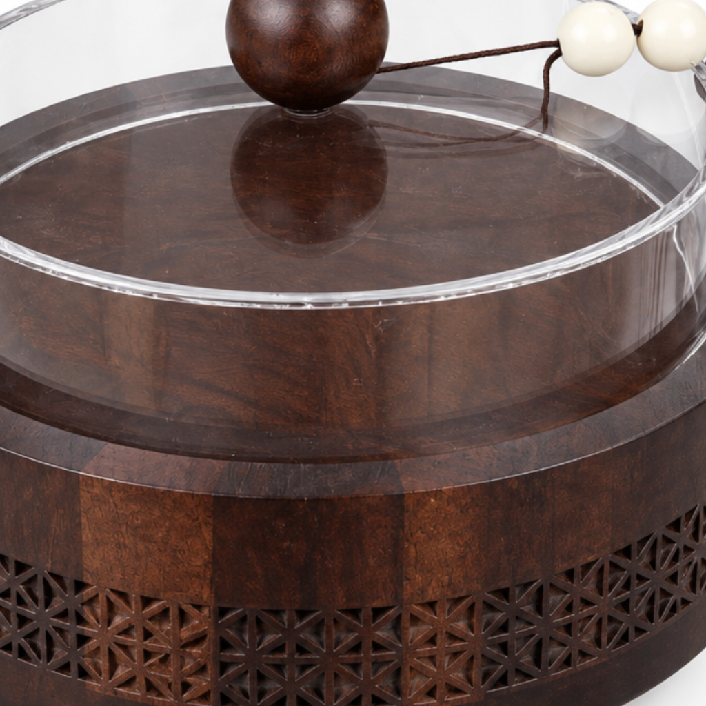 Wooden Candy Bowl with Acrylic Lid Brown - 18×10cm