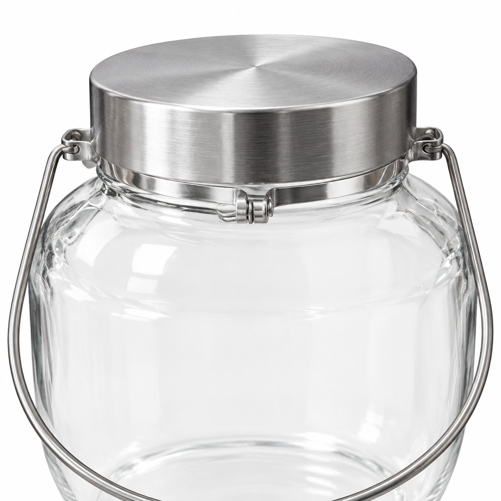 Hamid Glass Jar with Silver-Coloured Lid & Wire Handle – 1.8 Litres