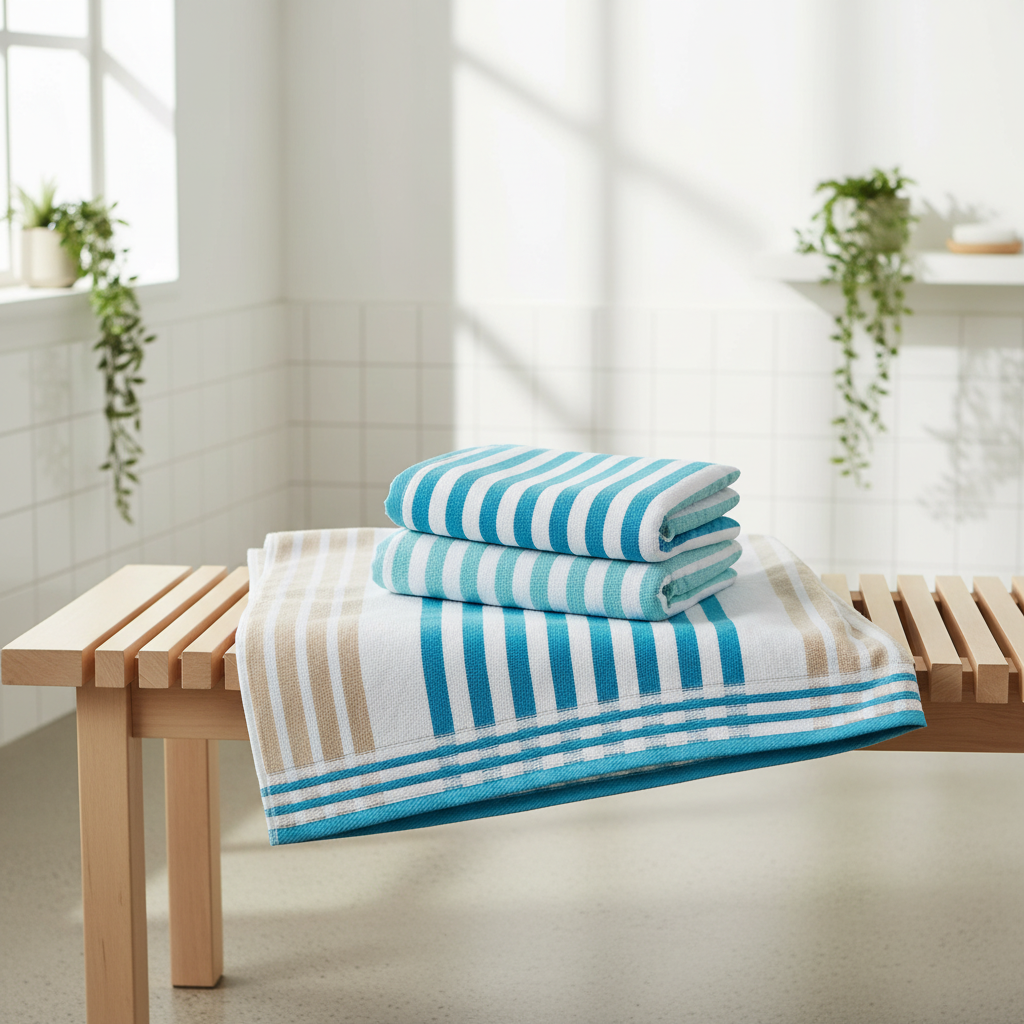 BTC Bath Towel Turquoise Blue & White Striped - 70×140cm