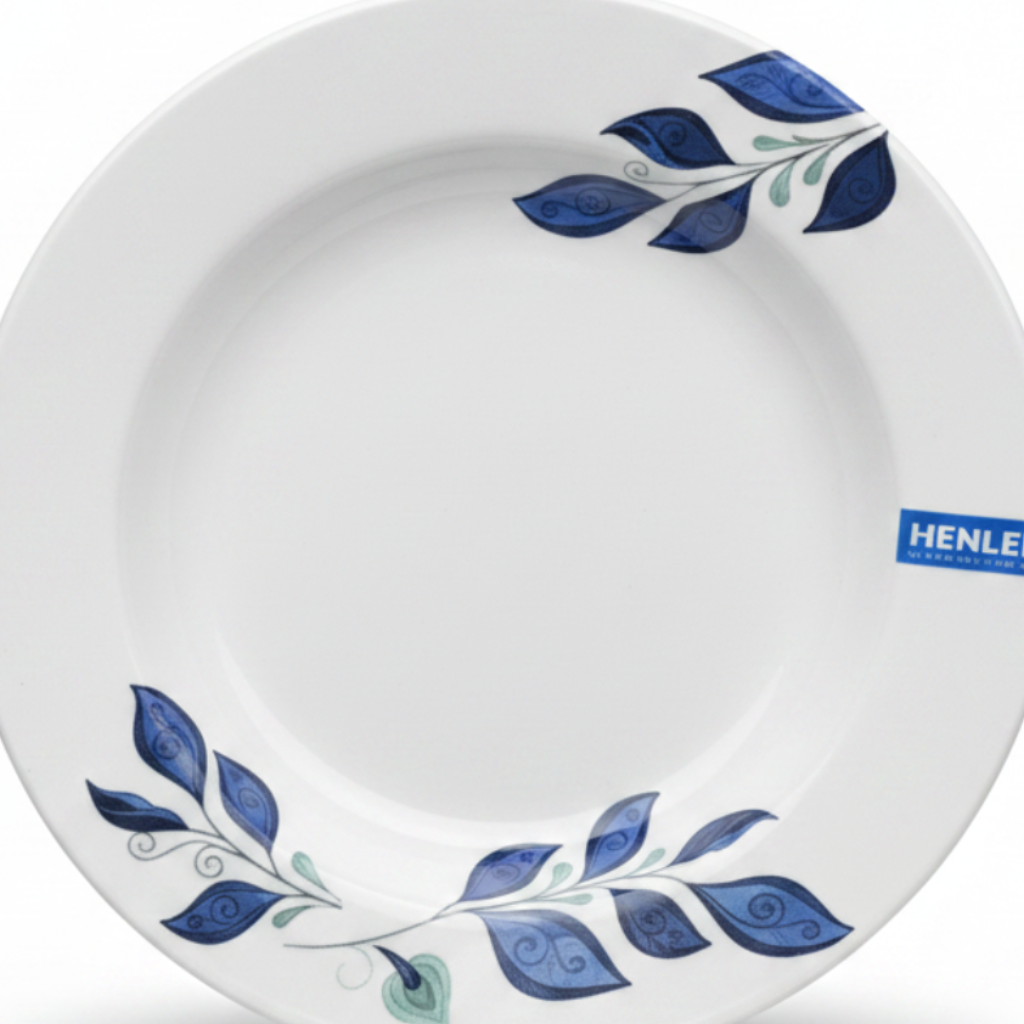 Henlee White & Blue Melamine Deep Plate - 10 Inch