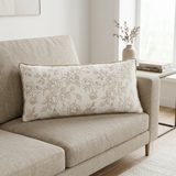 Rectangular Rose Floral Cushion Ivory & Beige - 30×70cm