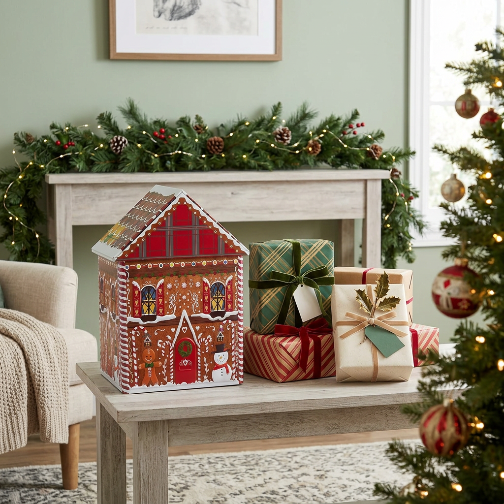 Christmas Gingerbread House Metal Candy Box - 21×13cm