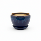 Ceramic Vase with Base Blue & Brown - 10x12cm