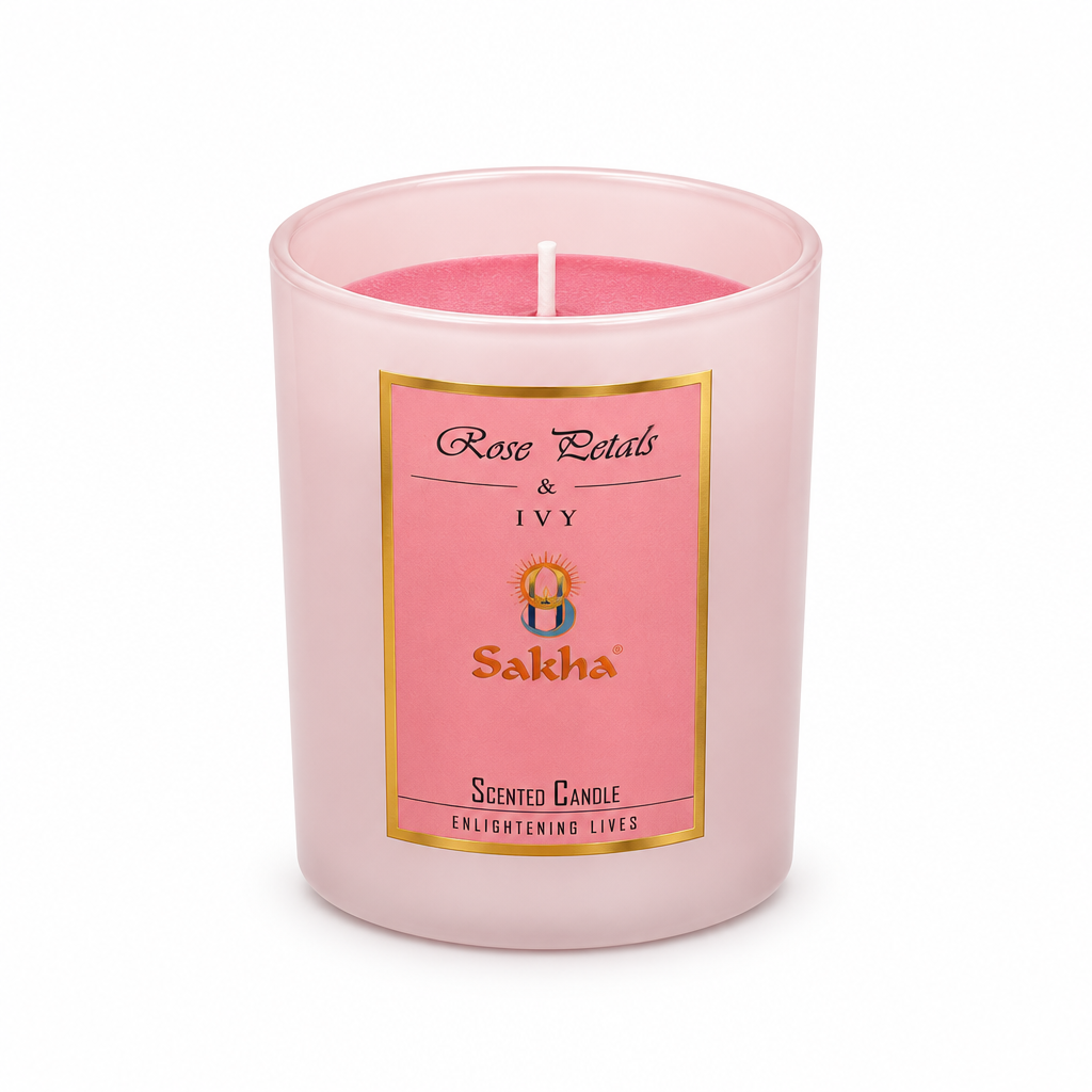 Sakha Rose Petals & Ivy Scented Candle in Glass Jar – 10×9cm