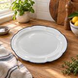 Luhpar Ceramic Oval Platter White with Blue Rim - 35.8x25cm