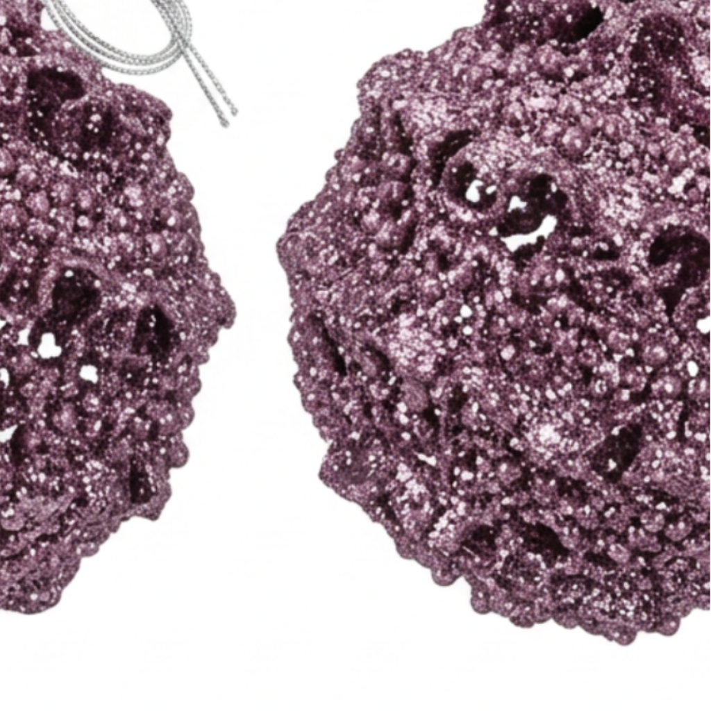 Plastic Christmas Hanging Balls 2-Piece Set Mauve purple - 10cm
