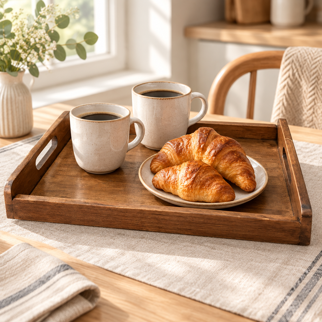 Luhpar Rectangular Wooden Serving Tray with Cutout Handles - 42×28cm