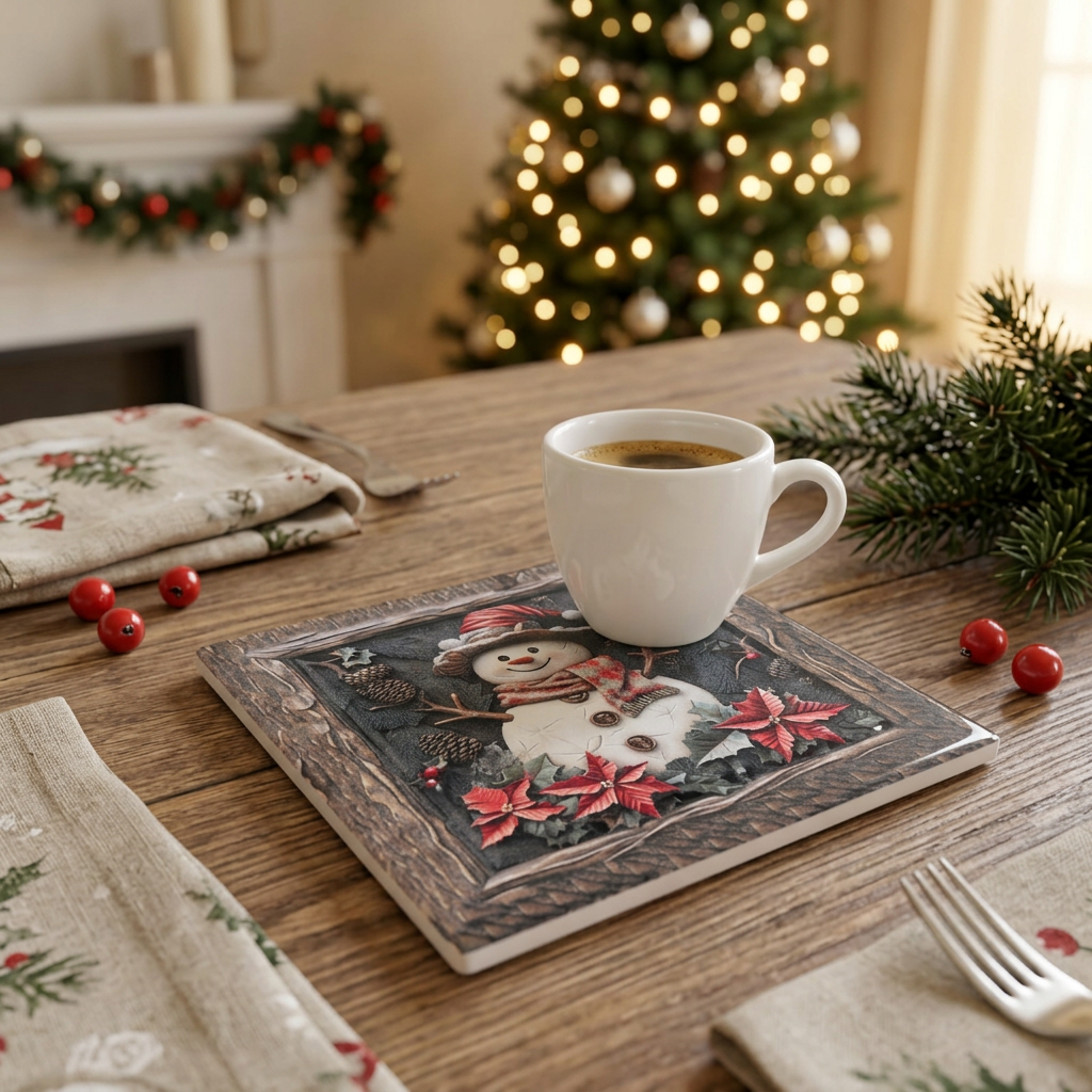 Ceramic Coated Square Christmas Coaster - 11cm