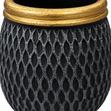 Ceramic Flower Vase Black with Gold Rim - 9×9cm