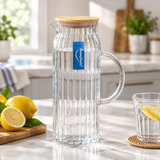 Happysmile Ribbed Glass Jug with Wooden Lid - 1 Litre