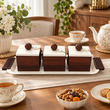 3-Piece Wooden Candy Bowl Set with Metal Tray Brown and Cream - 45×18cm