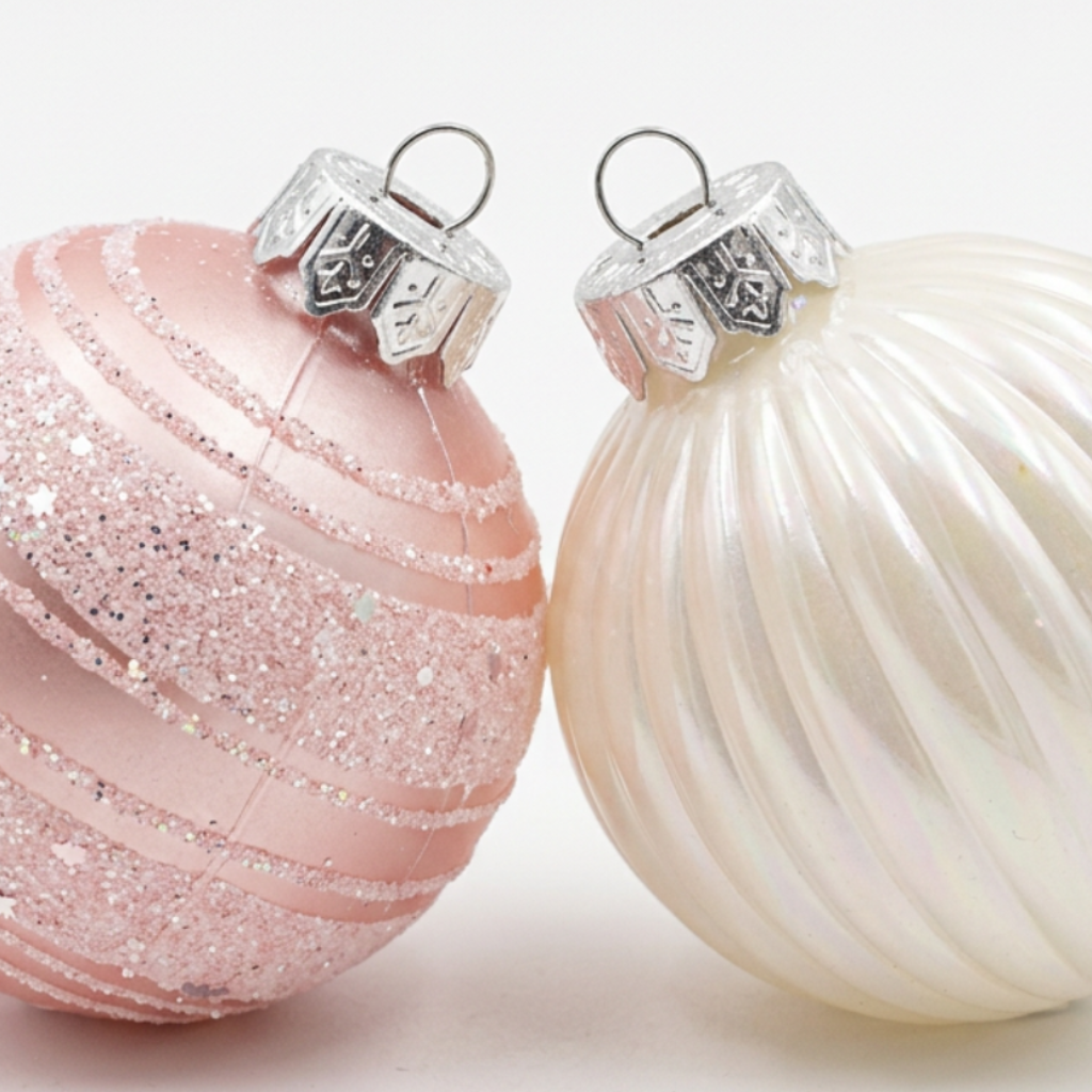 Plastic Christmas Décor Balls 12 Piece Set Pink & Pearl White - 6cm