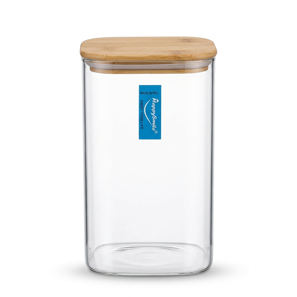 HappySmile Glass Storage Jar with Bamboo Lid - 20cm