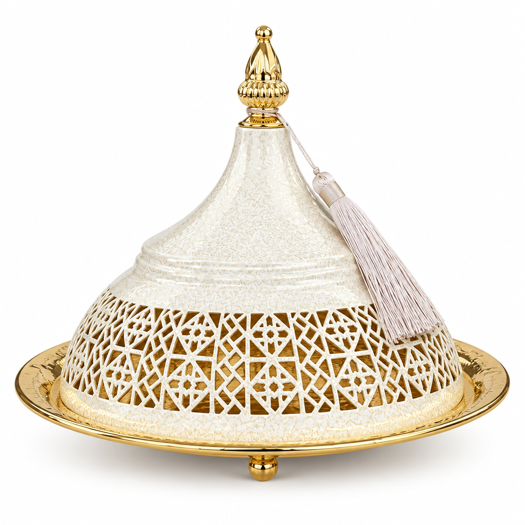 Metal Tajine with Decorative Lid Cream & Gold - 25×20cm