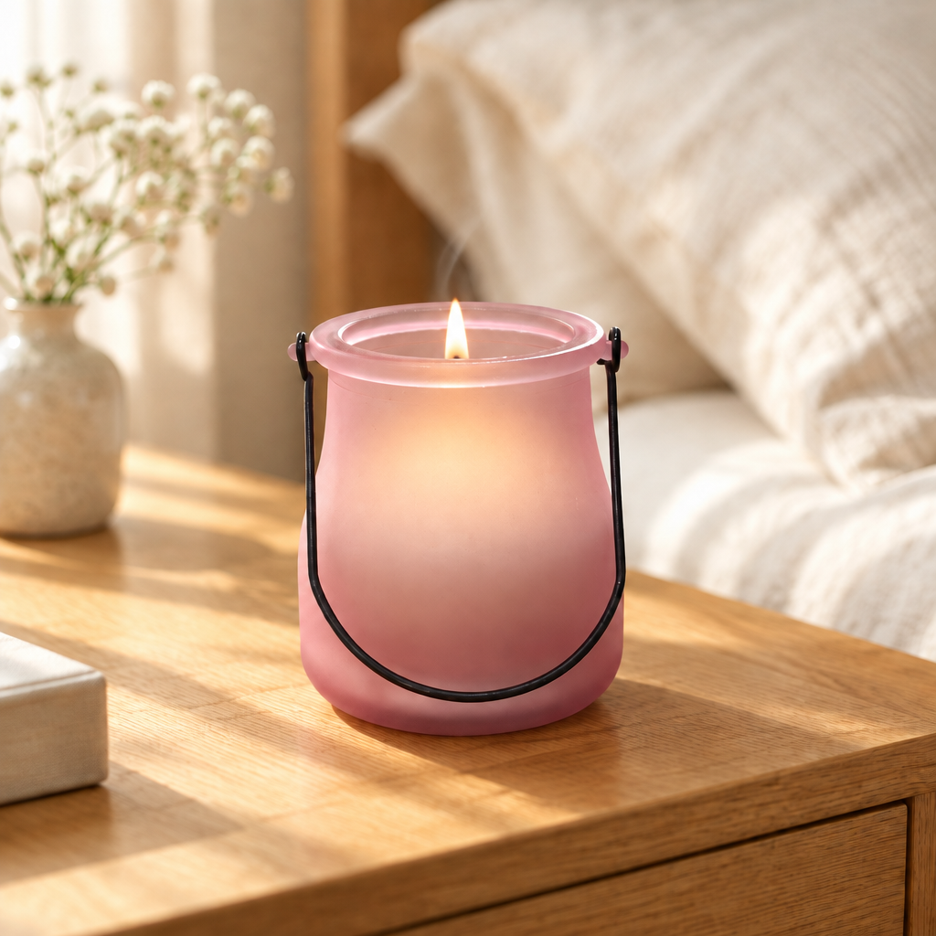 Scented Candle in Glass Pot Pink - 10×6cm