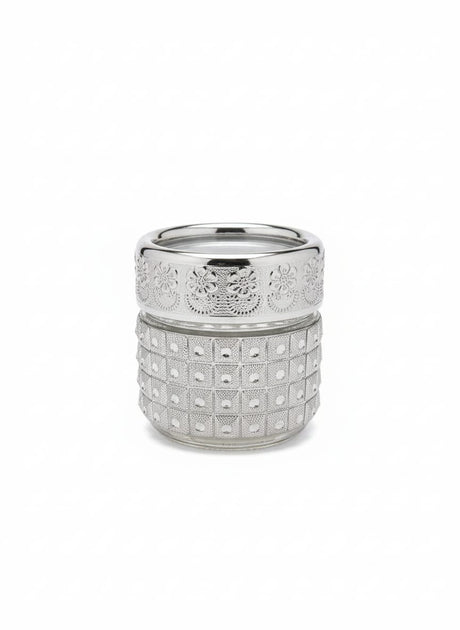 AKDC Decorative Glass Bottle – 6×6 cm Silver Color, Premium Small Glass Bottle for Storage or Decoration