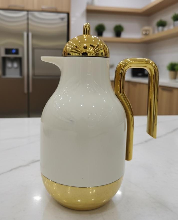 Ejshe 1 Liter Beige Vacuum Flask – Soft Beige Color with Elegant Gold Detailing, Ideal for Daily Use & Gifting