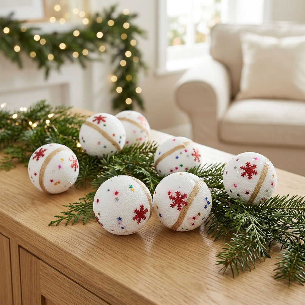 Plastic Christmas Décor Balls 6-Piece Set White - 4cm