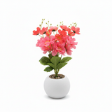 Artificial Flower Plant Pink with White Plastic Pot - 40cm
