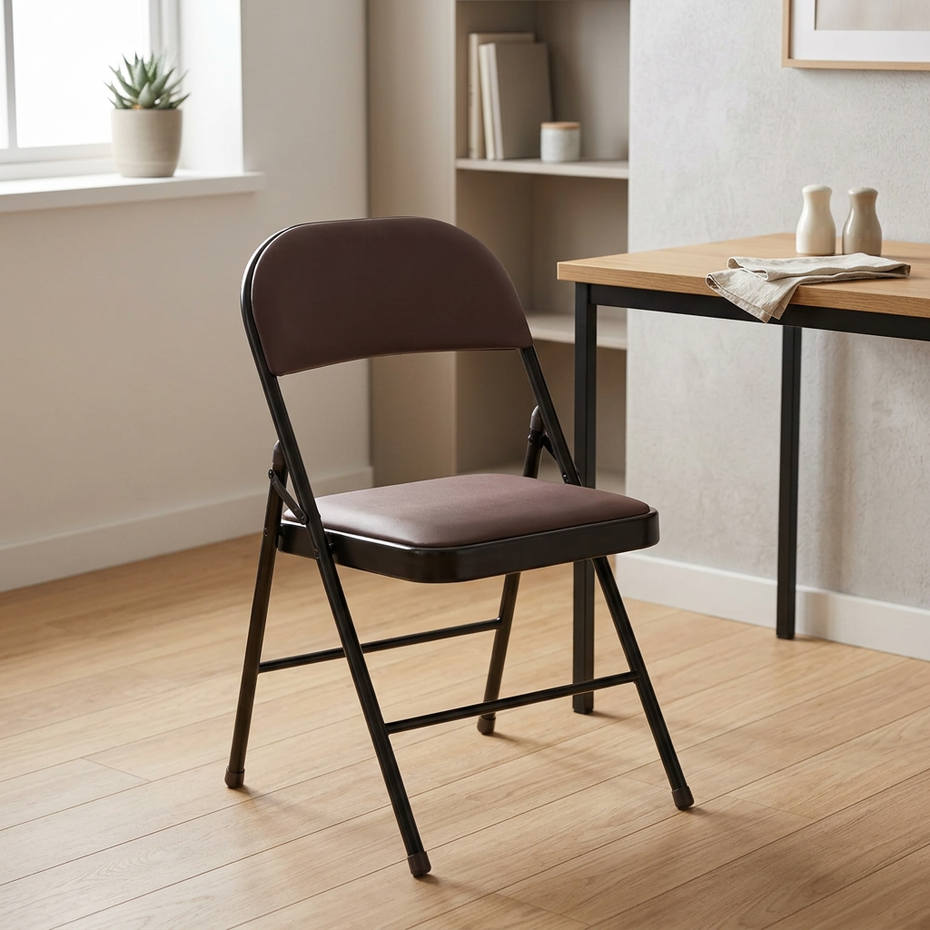 Metal Folding Chair with Dark Brown Seat - 78×40cm