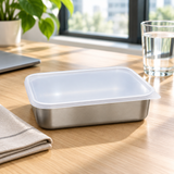 Metal Food Container with Plastic Lid Silver - 24×18cm