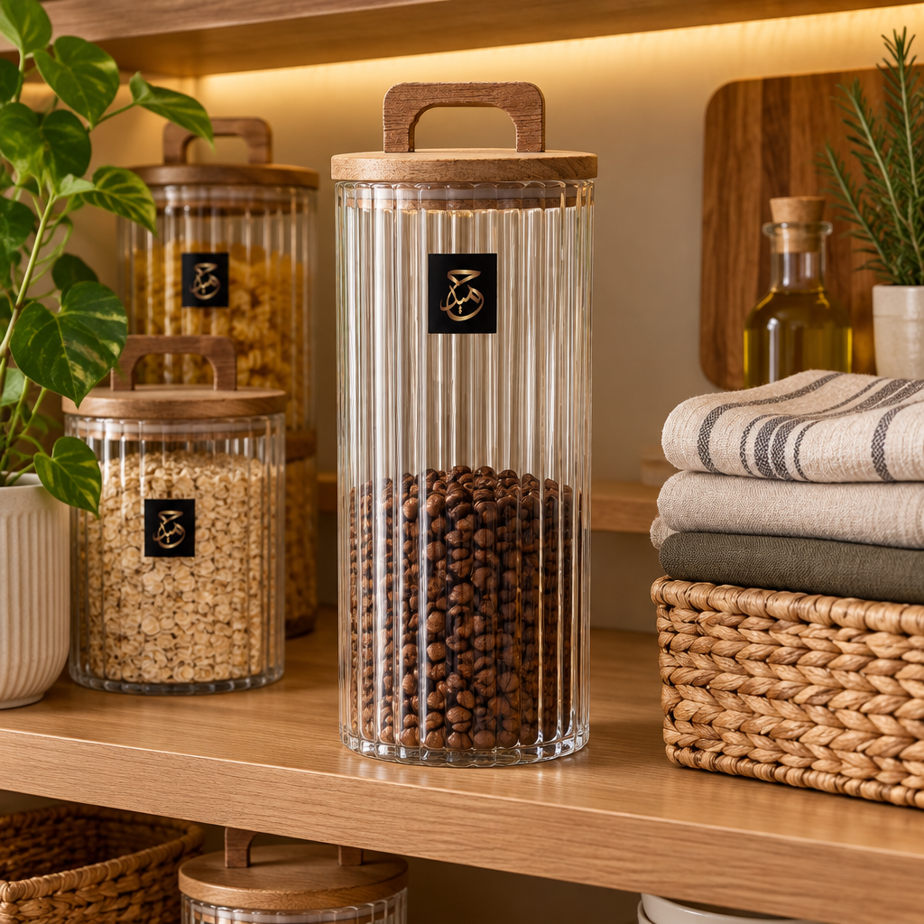 Hamid Glass Canister with Wooden Lid - 1300ml