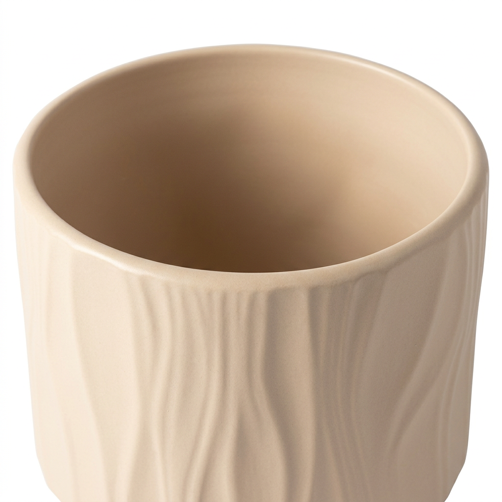 Ceramic Flower Vase with Textured Design Beige – 14×16cm
