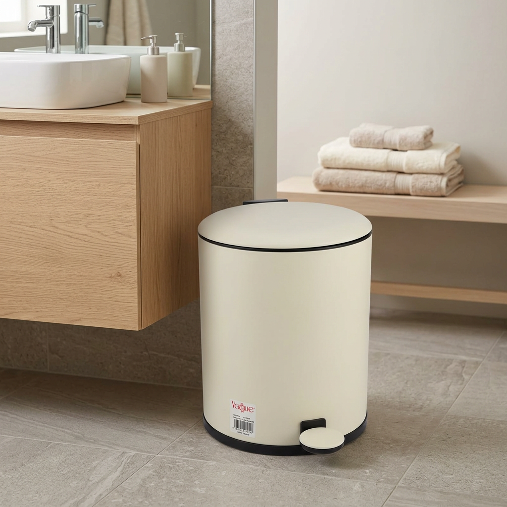 Vogue Plastic Pedal Dustbin Cream with Black Trim - 5 Litres
