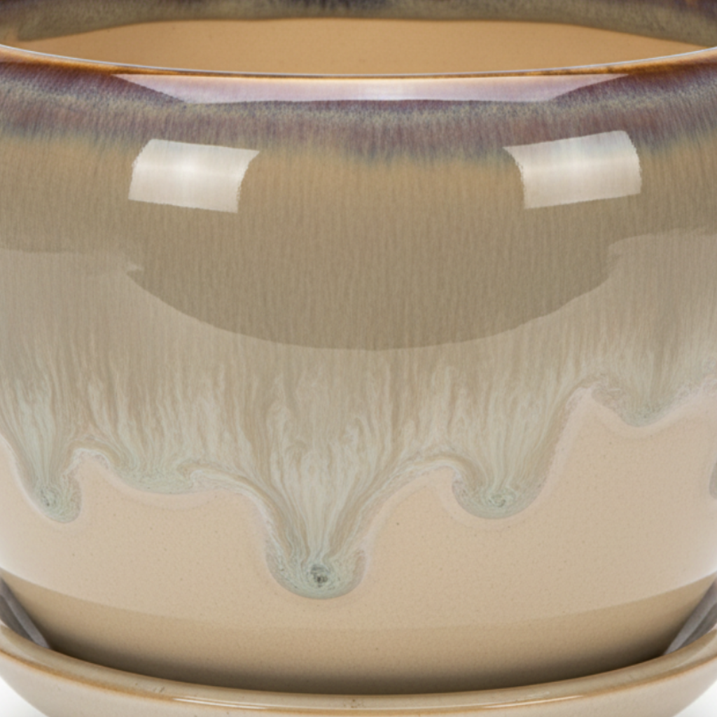 Ceramic Vase with Base Taupe Beige - 10×12cm