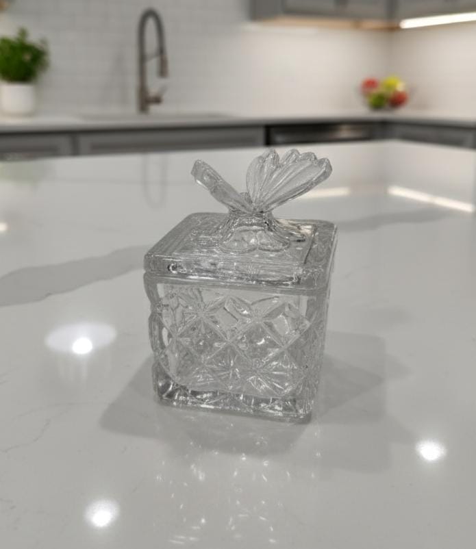 AKDC Glass Candy Pot – 7×7 cm Clear Glass Jar, Ideal for Candy, Dry Fruits, or Decorative Display