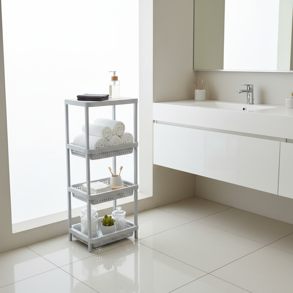 Plastic 3-Tier Storage Rack Light Grey - 80×32×22cm
