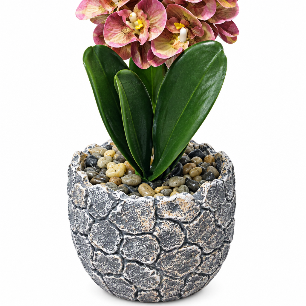 Artificial Orchid Flower Plant with Ceramic Pot Dusty Pink - 40cm
