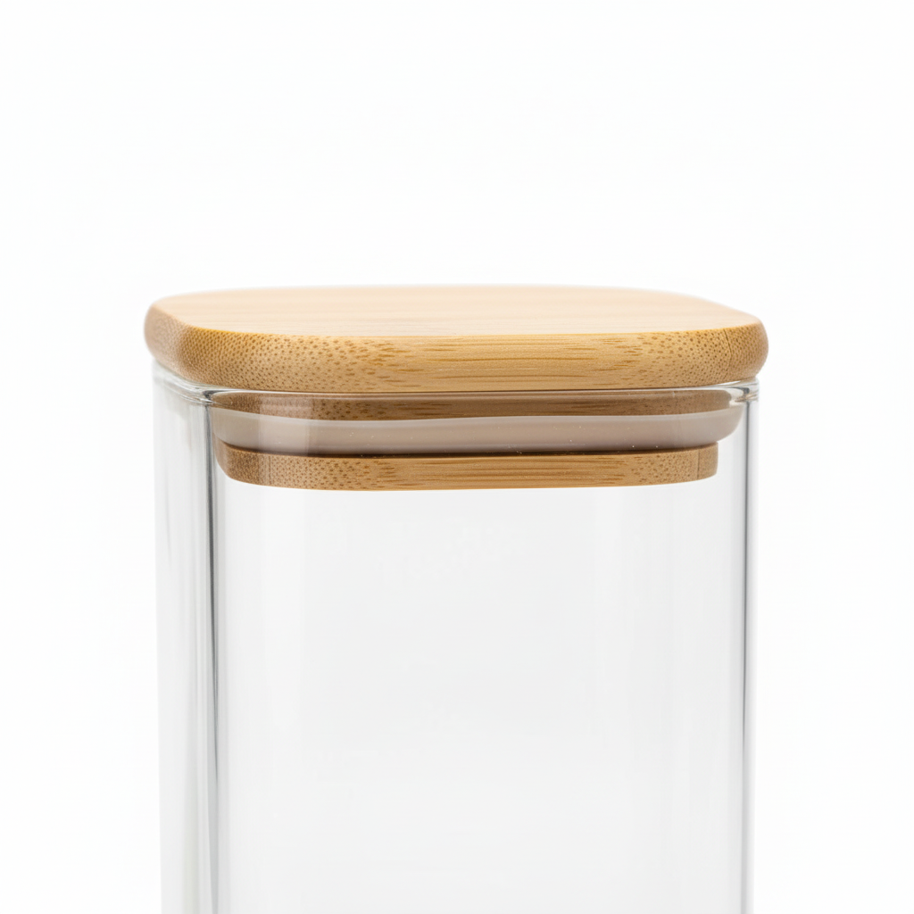 Square Glass Storage Jar with Bamboo Lid - 5×8cm