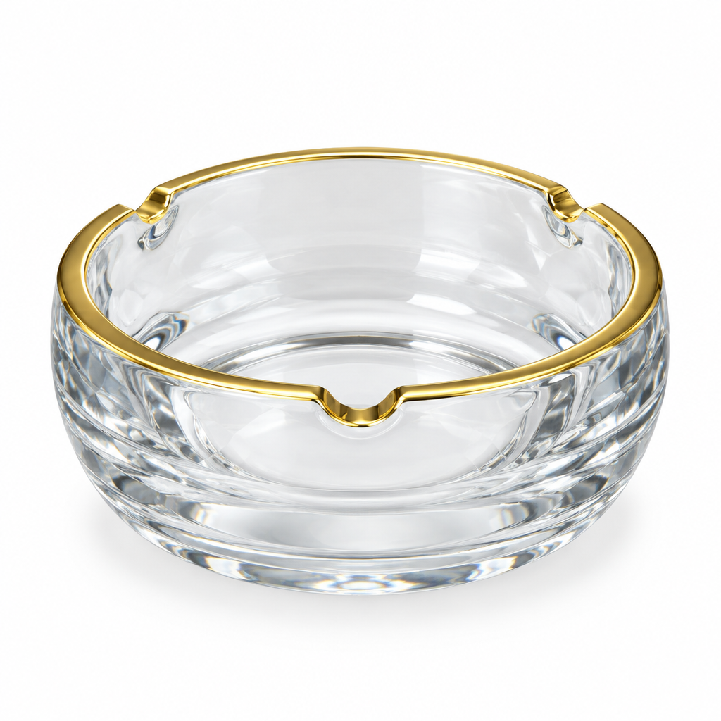 Diamond Glass Ashtray with Golden Rim – 15cm