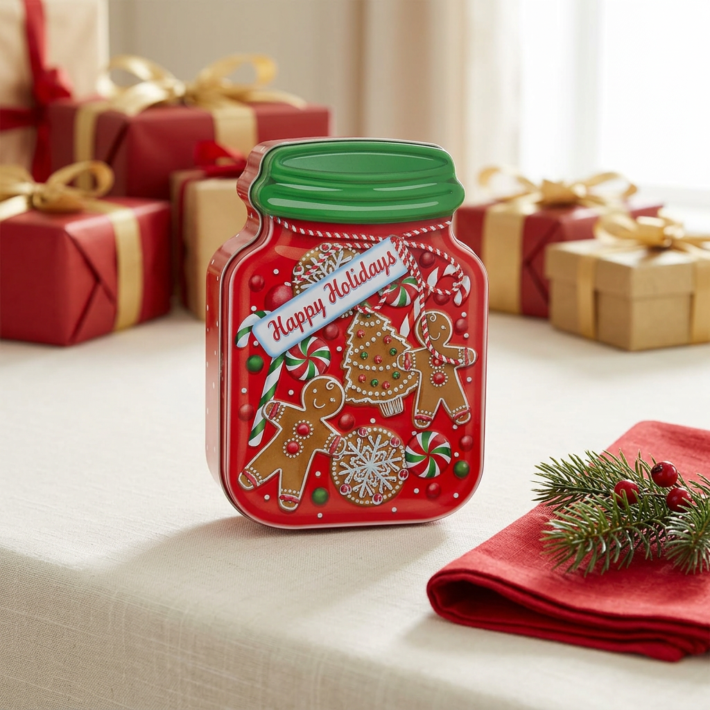 Metal Christmas Candy Box Red & Green - 15×10cm