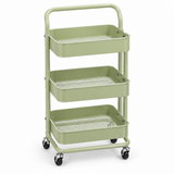 3-Tier Metal Storage Trolley with Wheels Sage Green - 73×38×28cm