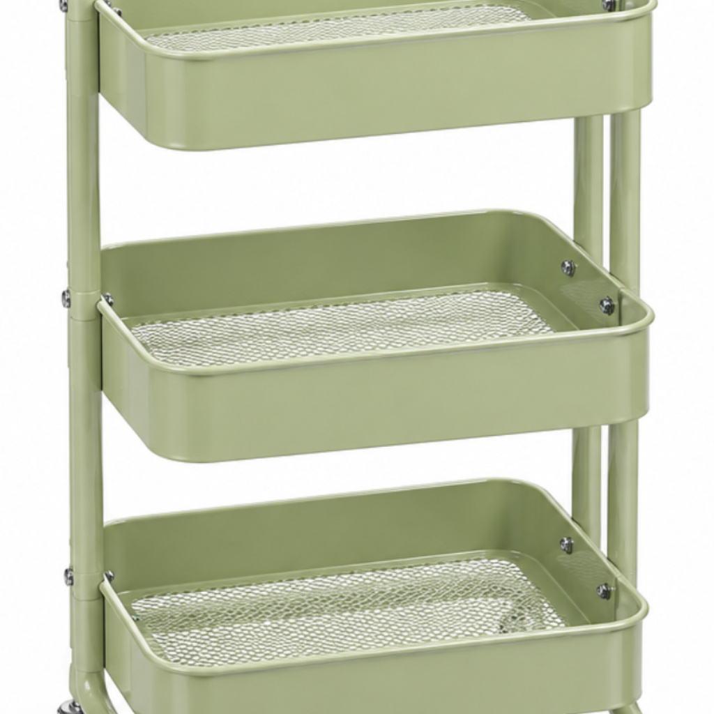 3-Tier Metal Storage Trolley with Wheels Sage Green - 73×38×28cm