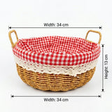 Round Wicker Bread Basket with Red Gingham Lining