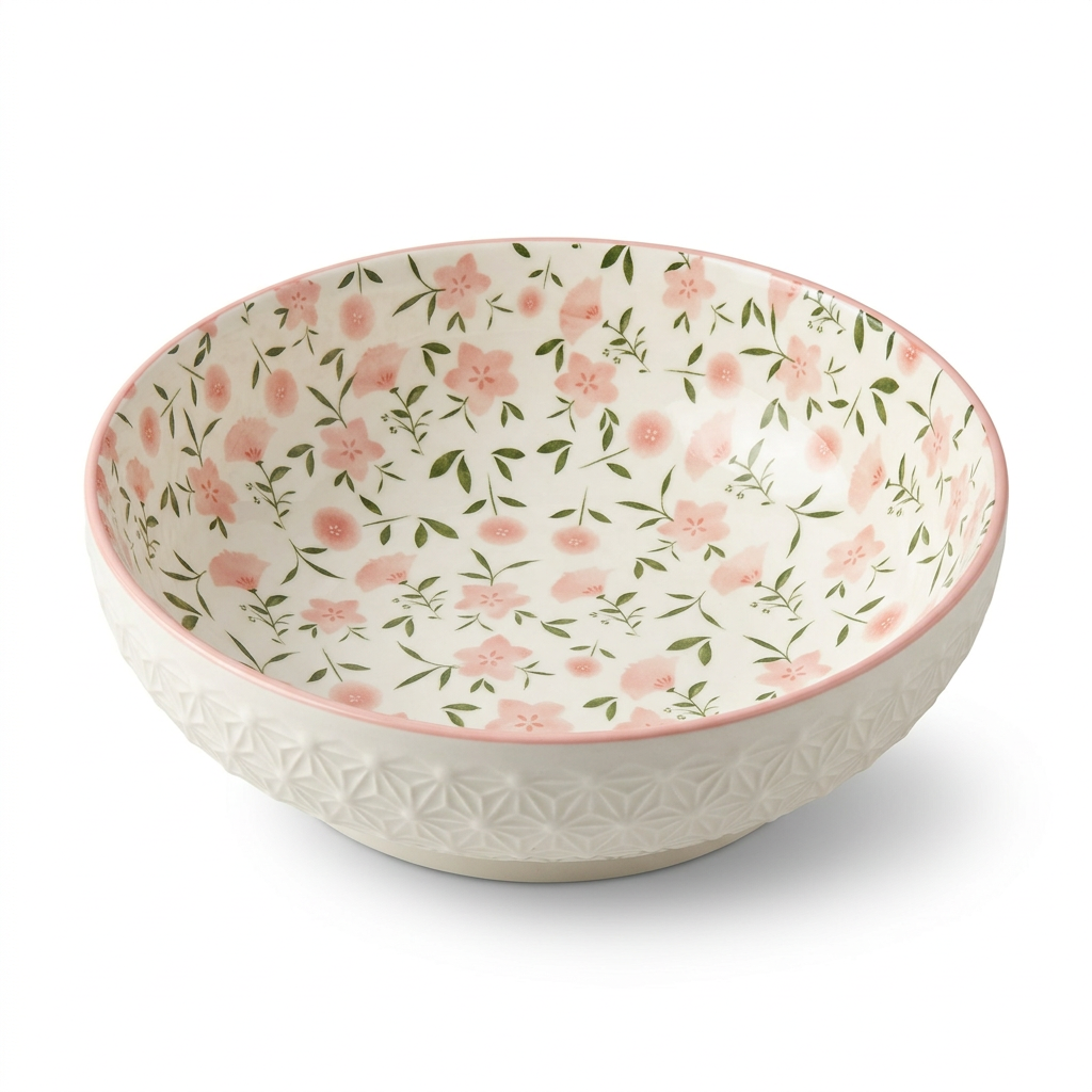 Ceramic Round Floral Bowl - 23cm