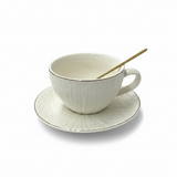 Ceramic Cup and Saucer Set White with Spoon - 300ml