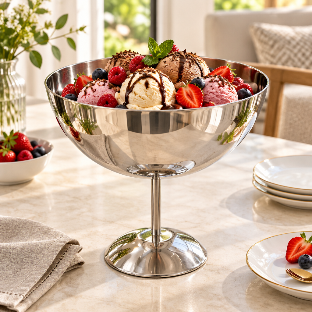 Stainless Steel Pedestal Ice Cream Bowl – 23×20cm