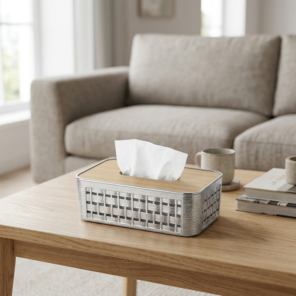 Plastic and Wooden Tissue Box - 22×14cm