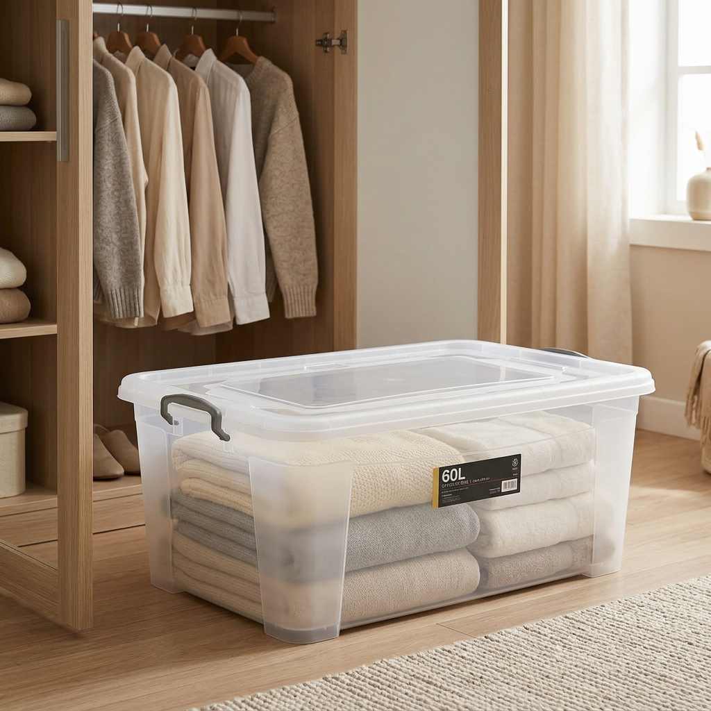 Polytime Transparent Storage Box with Lid – 60 Litres