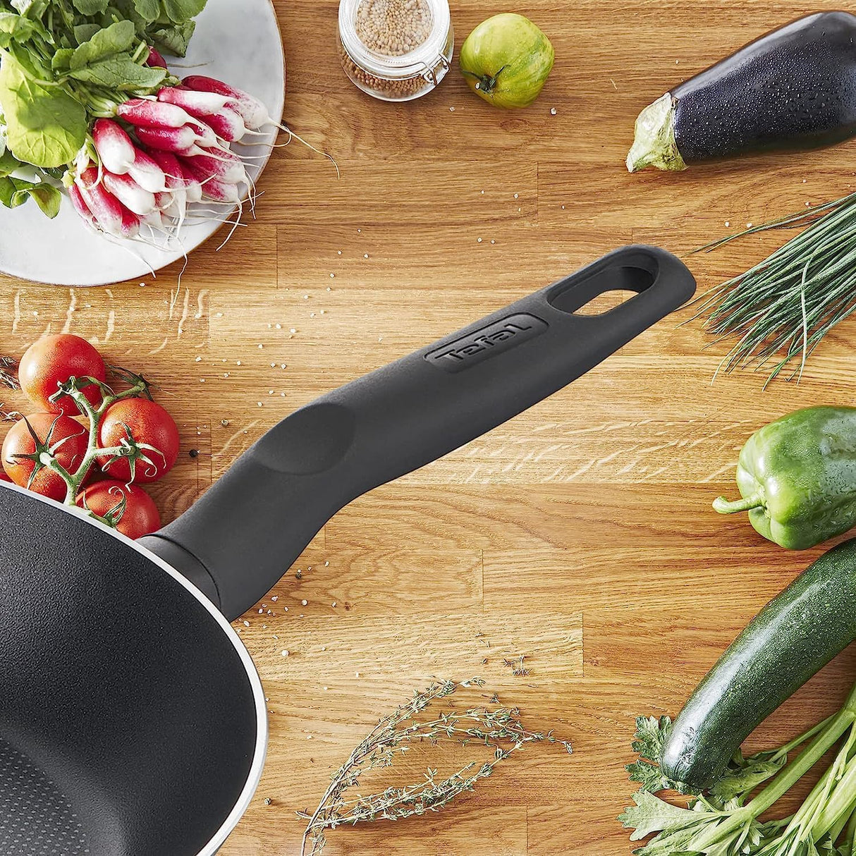 Tefal Dark Stone 9 pc set Non-stick Cooking Set, Safe coating Cookware, Heat indicator, Ergonomic handles, Glass lid