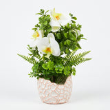 Artificial White Orchid Flower with Textured Chalk Pot - 30 cm
