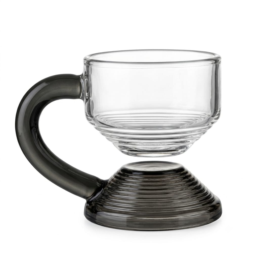 RAZ Levita 18-Piece Tea & Coffee Glass Set | Floating Handle | 6 Large Cups, 6 Small Cups & 6 Saucers | Gray