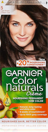 Garnier Hair Colour, مع 3 زيوت مغذية، تغطية للشيب، كولور ناتشورالز كريم، 5 بني فاتح