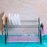ROYALFORD RF2565 Dish Drying Rack with Plastic Tray – 2-Tier Stainless Steel Kitchen Organizer, 625 x 278 x 341 mm, Silver